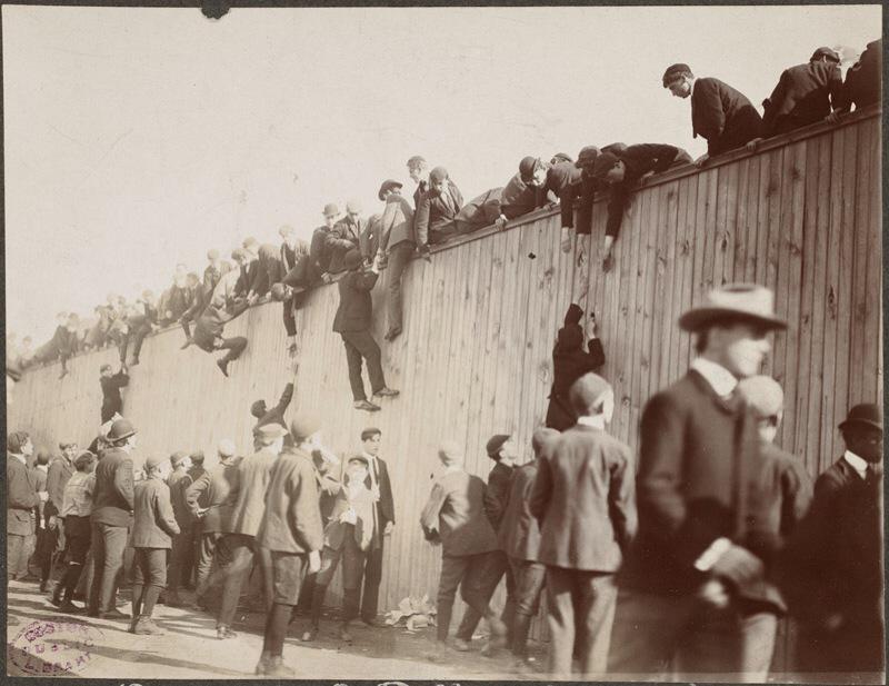 Crowds climbing into the first Glastonbury Festival to see headliners Arthur Askey, Glenn Miller and Hawkwind, 1939.