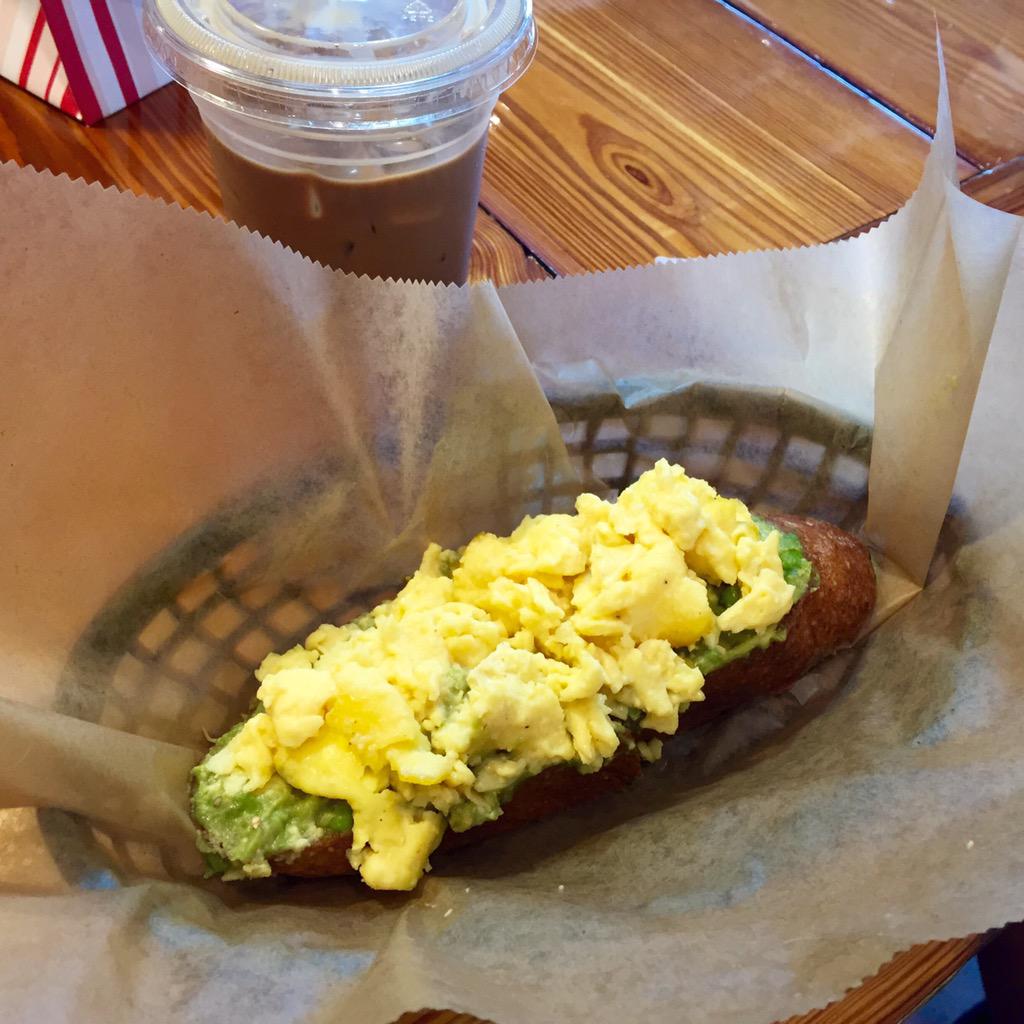 Bread with seasalt, olive oil, avocado, and scrambled eggs + an iced mocha late from The Reading Room in Katonah, NY!