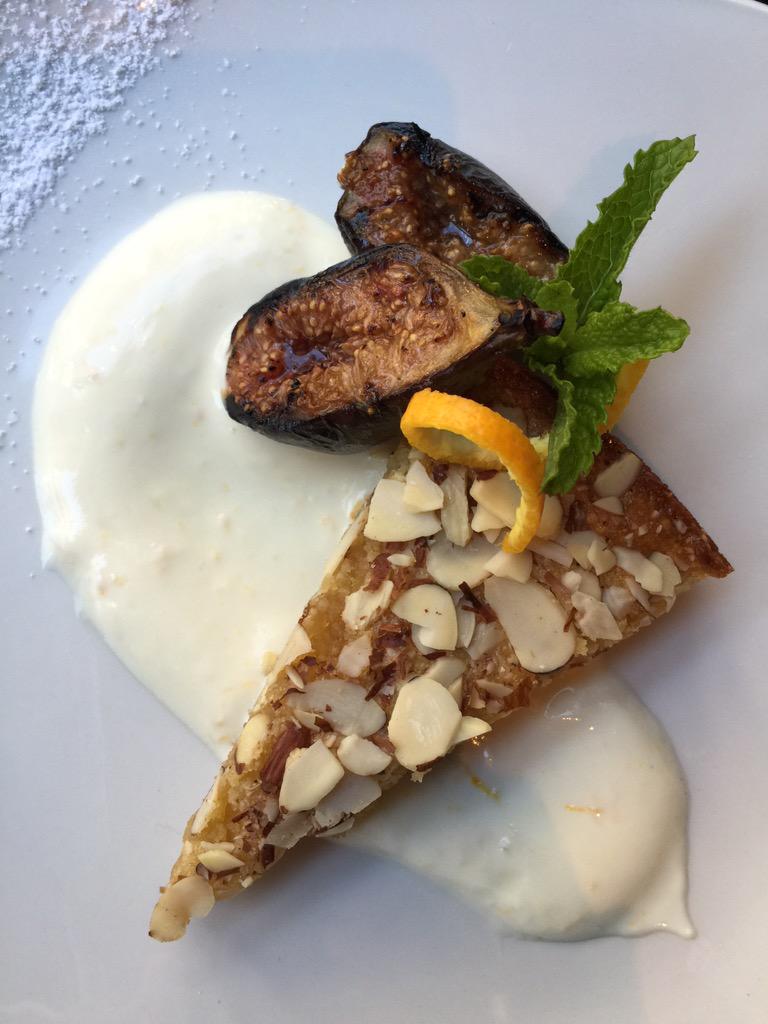 chefsarahl's tweet photo. Almond torte, orange~honey yogurt, grilled fig #andaluca #glutenfree http://t.co/pssCn7aZKA