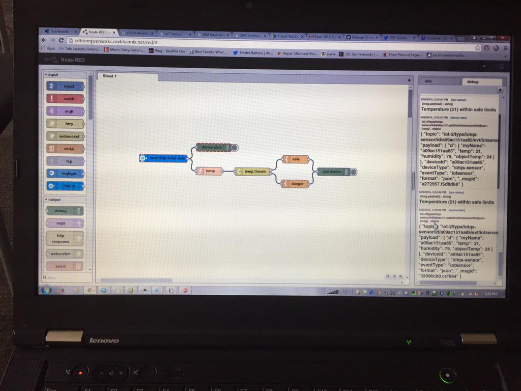 kchinkonsung's tweet photo. Retrieving data from an #IoT sensor. @neerajaganesan is a great teacher! #CDCamp #CDcampSV #Bluemix @IBMSValley http://t.co/NcAr5E1kop