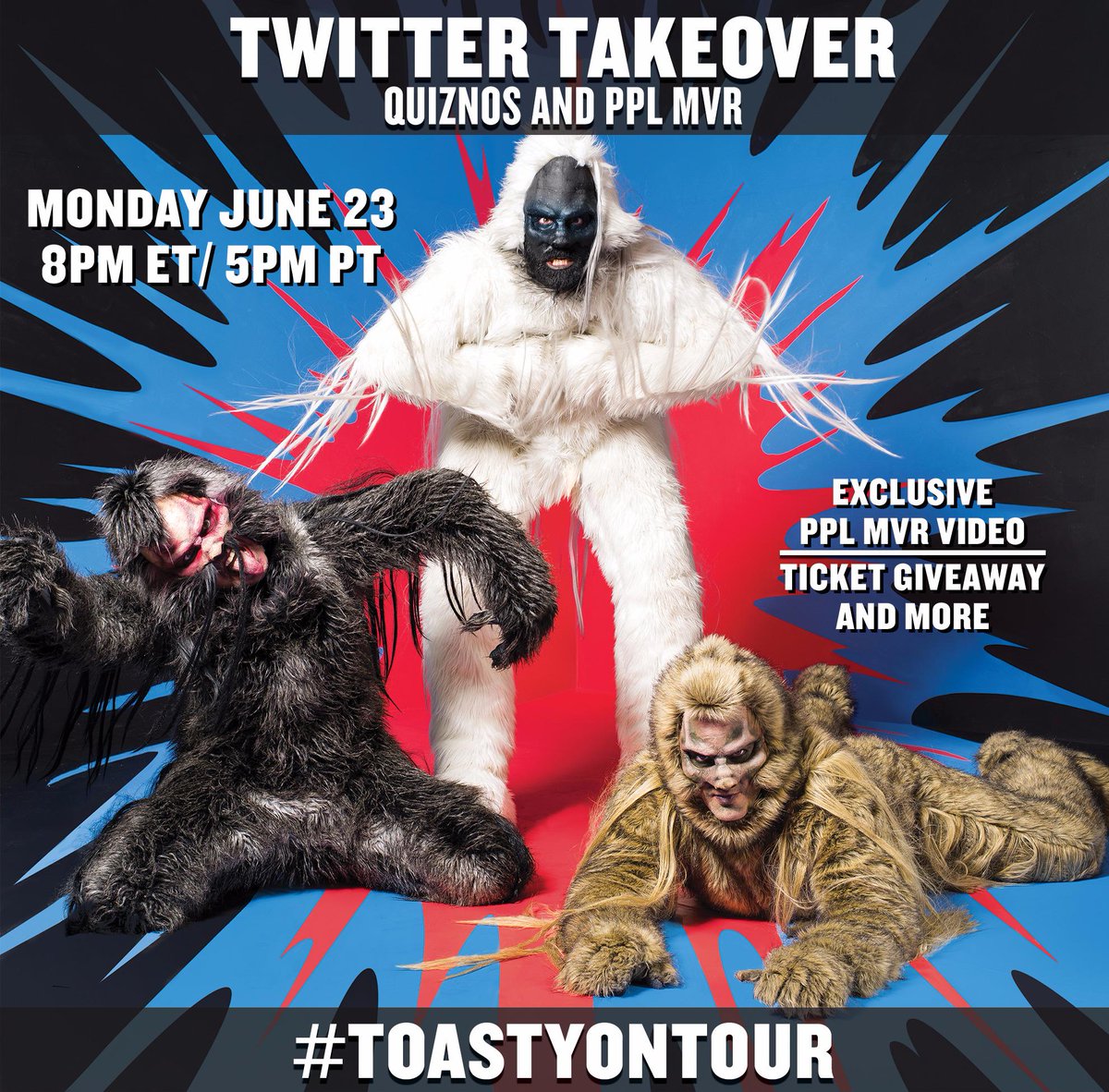 schpilkas's tweet photo. “@Quiznos: .@PPLMVR is crashing the Quiznos Twitter. Live tweet the band Monday 8PM ET/5PM PT. Use #ToastyOnTour! http://t.co/CKdPR2RKJz”