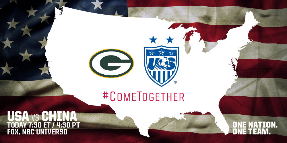packers's tweet photo. #Packers Nation is with you, @ussoccer_wnt! 

#OneNationOneTeam #ComeTogether #USA http://t.co/VwDdBLePqB