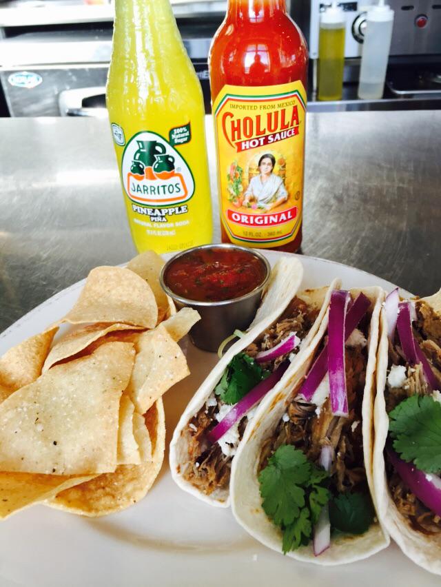 aTasteofMN's tweet photo. Carnitas Tacos w/ Chips &amp; Salsa from @dakota_junction Also on tap, Chips w/ Avocado Cilantro Dip #Taste2015 #TasteMN http://t.co/1aAcAmRMQr