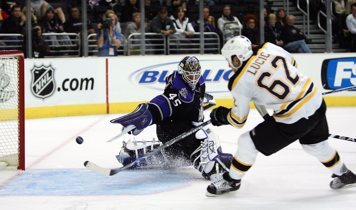 LAKings's tweet photo. Milan Lucic scored his first career #NHL goal at @STAPLESCenter on 10/12/07, beating Jonathan Bernier. http://t.co/BoizeqLOVa