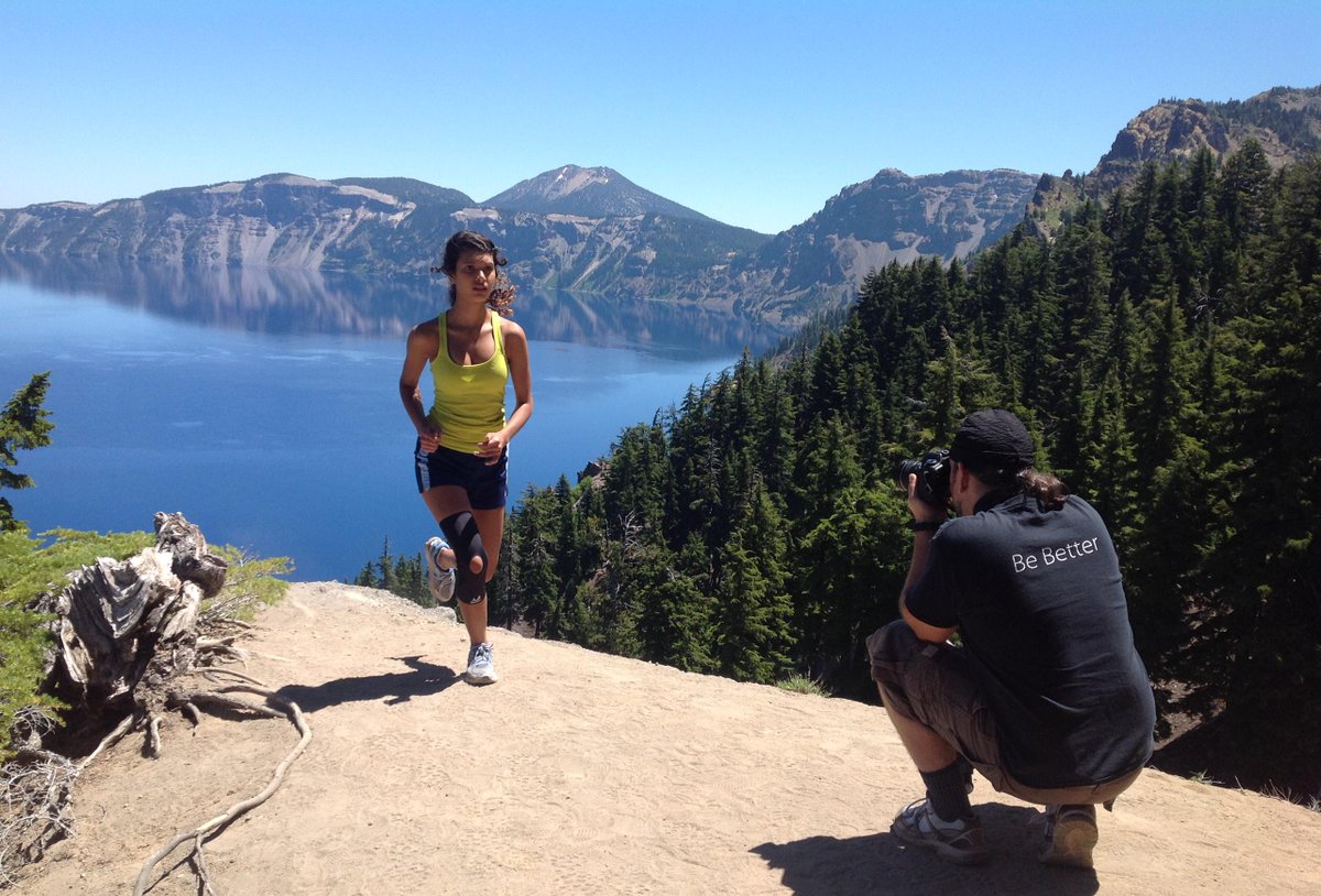 BioSkin's tweet photo. Behind the scene of BioSkin's #craterlake photo shoot. #BeBetter #runchat #fitfam #fitness #workout #outdoors #hike http://t.co/FevXyYrz5R