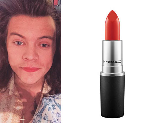 harrystylestain's tweet photo. MAC / satin / cardinal #gethislook #harrystyles http://t.co/AdyUgb9DS5