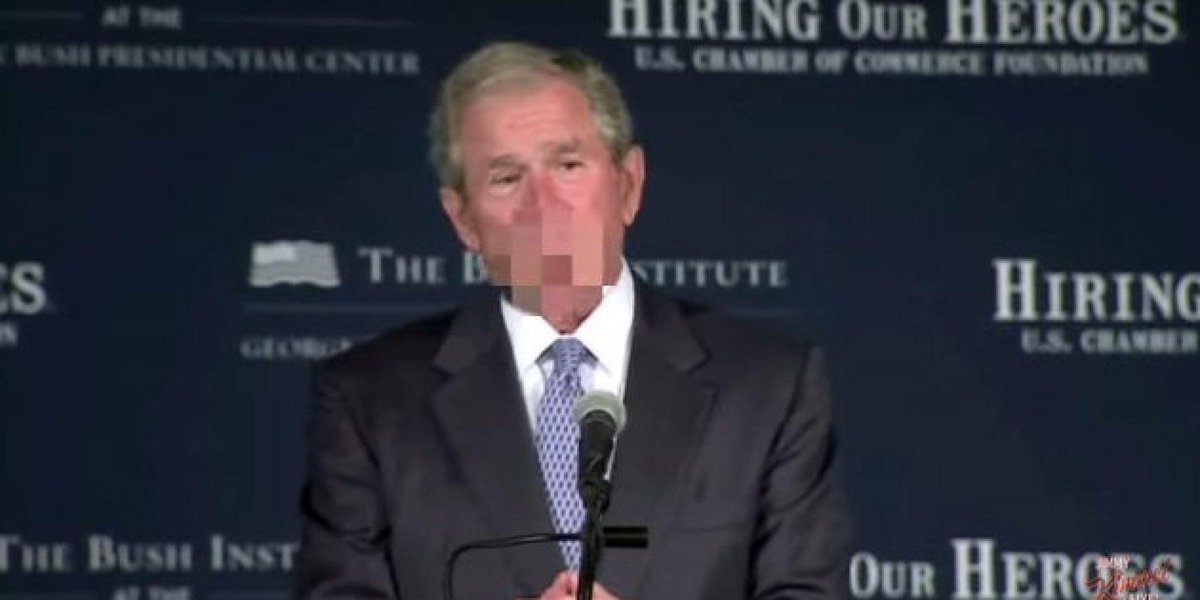 HuffPost's tweet photo. "This Week In Unnecessary Censorship" does fine work with former President Bush http://t.co/DiZBwIbVzL http://t.co/p5FrHHQd44