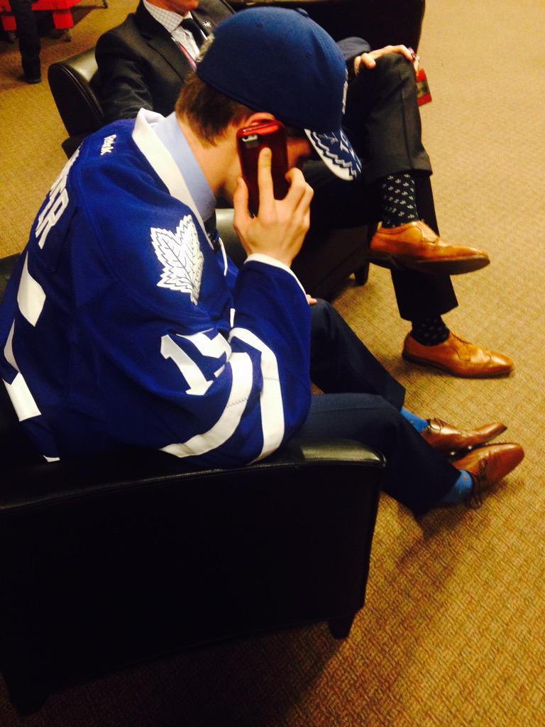MapleLeafs's tweet photo. Mitch Marner gets a call from #Leafs goaltender James Reimer to welcome him to the team. #TMLDraft #TMLtalk http://t.co/zHcds7umQ5