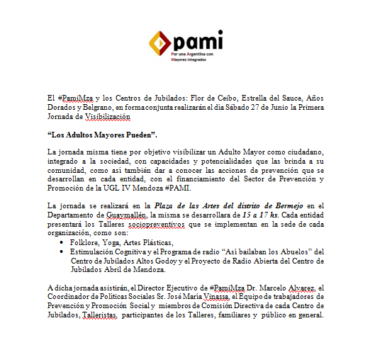 marceloalva's tweet photo. #PamiPreventivas invita éste sábado a toda la comunidad d Bermejo, a seguir construyendo para n/ Mayores Integrados http://t.co/henmwDRtxX