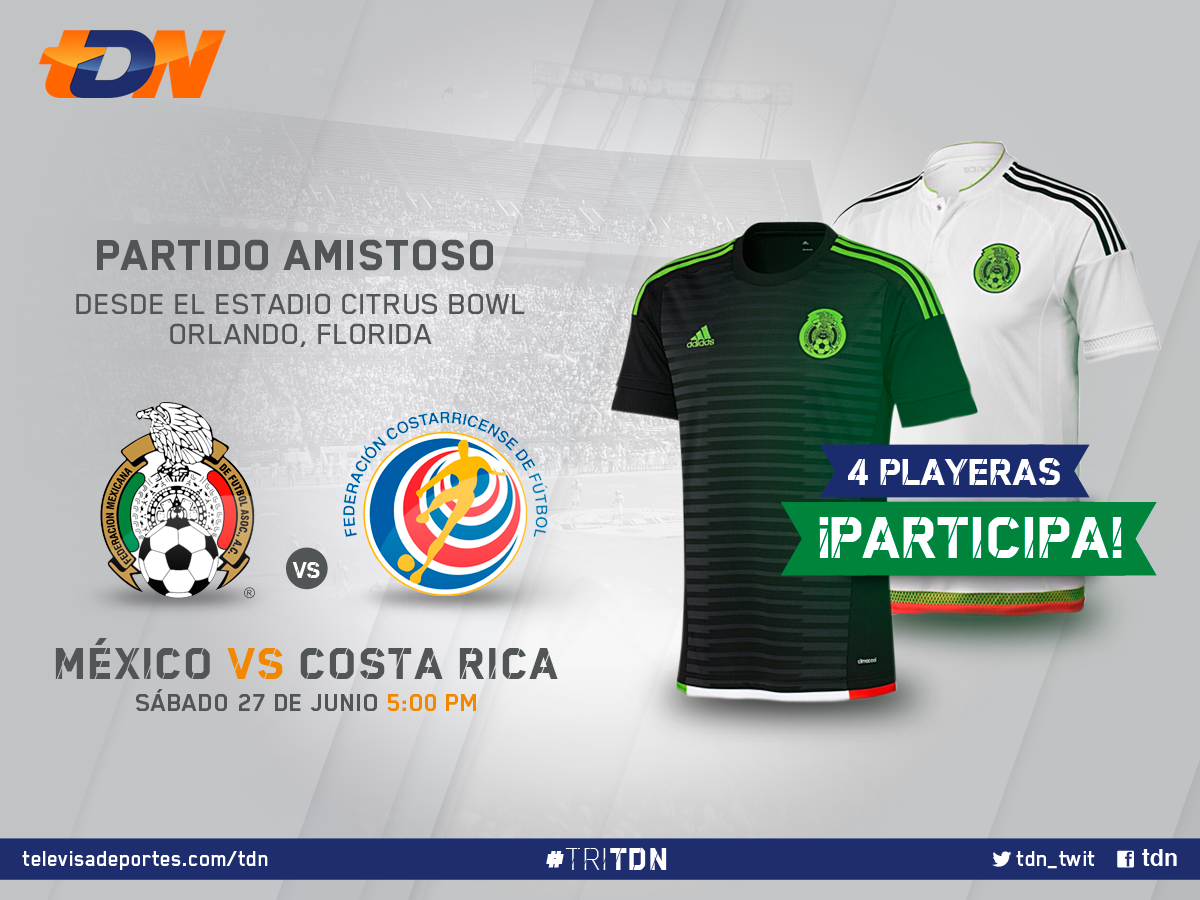 redes_TUDN's tweet photo. Durante el partido #MEX vs Costa Rica regalaremos 4 playeras OFICIALES del #TriTDN ¡Para participar da RT! http://t.co/6PRdPhE5zk