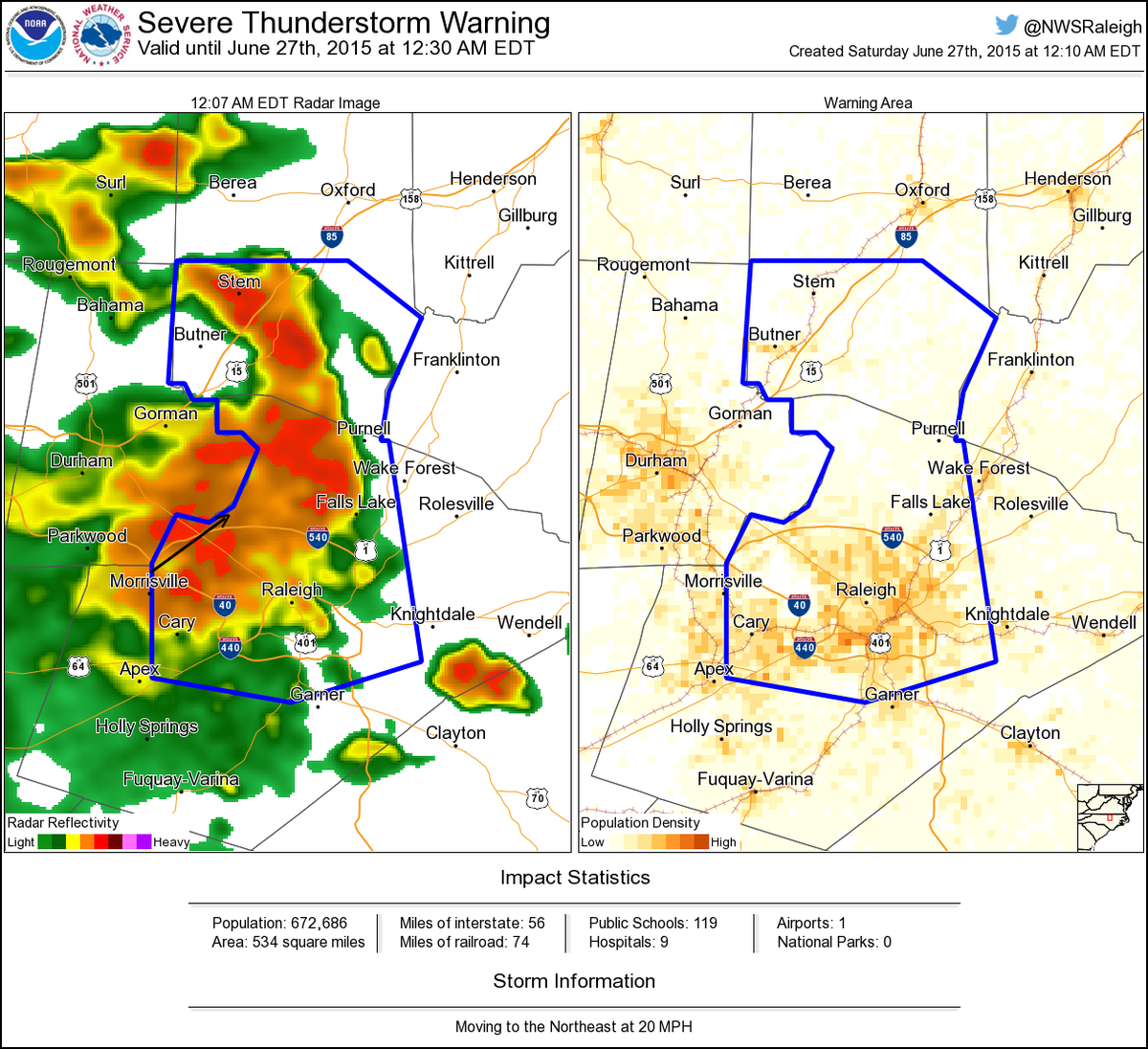 NWSSevereTstorm's tweet image. Severe Thunderstorm Warning including Raleigh NC, Cary NC, New Hope NC until 12:30 AM EDT