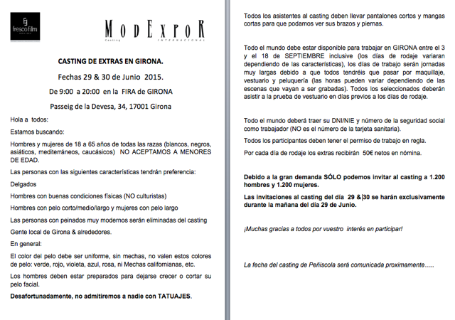 Por fin la noticia que estabais esperando, os adjuntamos la convocatoria del Casting