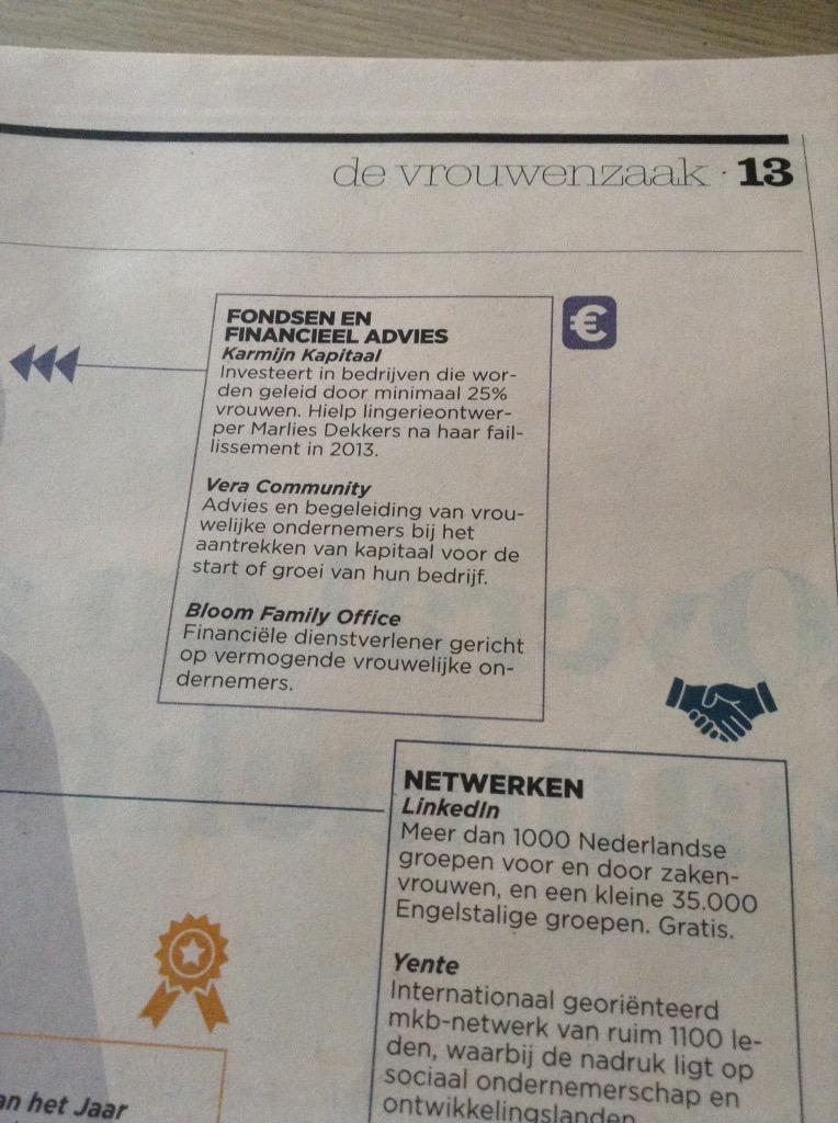 veracommunity's tweet photo. Vandaag in bijlage bij FD. @NicoletteLoonen over #investeren in #vrouwen en samenwerken #crowdfunding #zakenvrouwen http://t.co/NnptY5bIDD