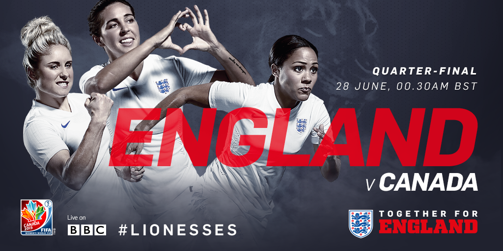 England's tweet photo. Can our #Lionesses reach a first #FIFAWWC semi-final? Find out live on @BBCOne. http://t.co/uXkARjMcq6