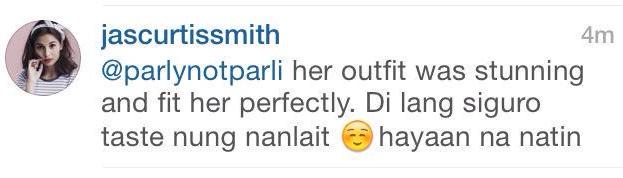 MikaReyesLovers's tweet photo. This is what Jasmine Curtis Smith said about Mika's outfit last night. Love her already 😭😍 http://t.co/b38PhwPYeL