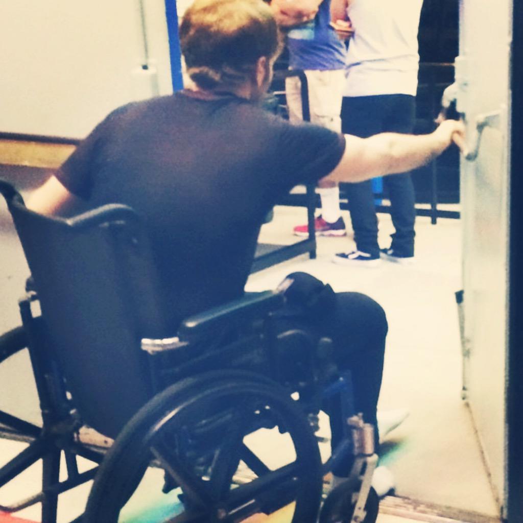 shanedawson's tweet photo. someone got a candid shot of loser ass me getting wheeled out of a roller rink. hahaha http://t.co/A4CnJ9oT5F