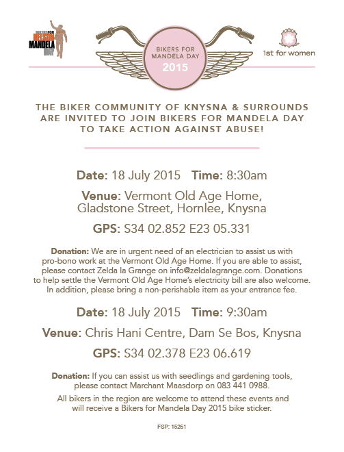NelsonMandela's tweet photo. SA celebs get their hands dirty for Bikers for #MandelaDay 2015 https://t.co/BrUN2zR30m #Time2Serve #SayNoToAbuse http://t.co/znmzLn2Yc0