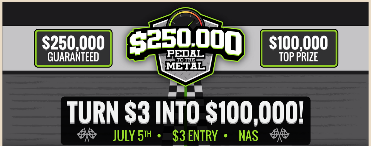 DraftDrive's tweet image. Gear up for the NASCAR Pedal to the Medal! Turn a FREE $3 ticket into $100,000 on race day at DraftDrive.com!