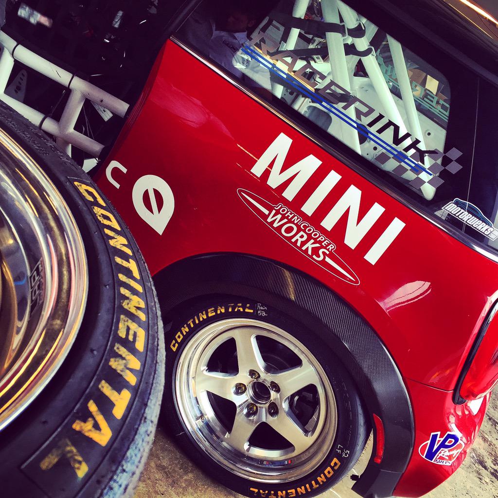 EllsworthRacing's tweet photo. The #MiniCooper is stickered up for this afternoons race! #RacerInk #continental #Johncooperworks #IMSA #wgi http://t.co/cq7aOObPDR