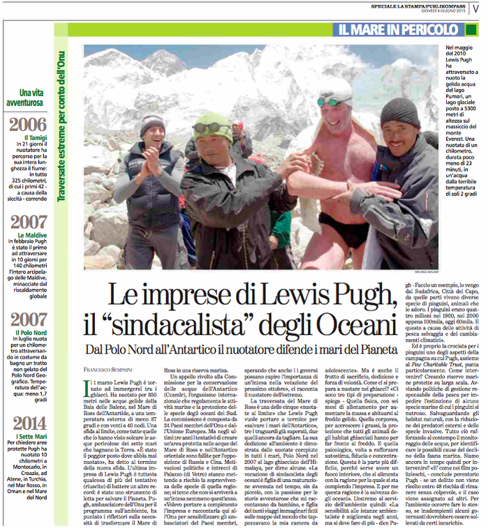 AntarcticaRu's tweet photo. Итальянская газета La Stampa о кампании @LewisPugh в защиту Антарктики.
#5Swims #Антарктика #ЛьюисПью http://t.co/uqOZ6m2XO5