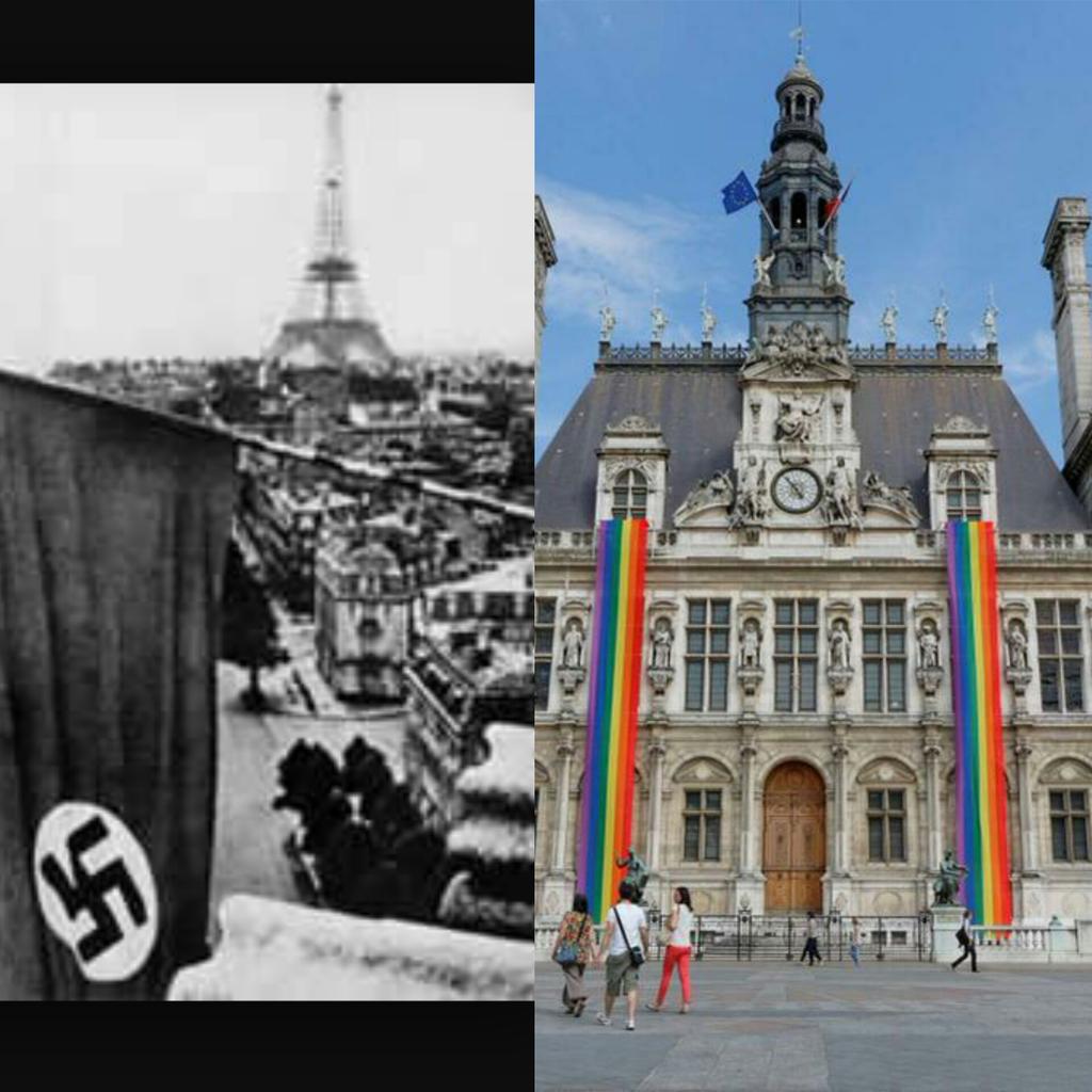 La_dy_bird's tweet photo. Quelle différence entre ces 2 images?
Aucune! Une idéologie remplacée par une autre..#DrapeauNazi #DrapeauLGBT #Paris http://t.co/drGIb4BuRs