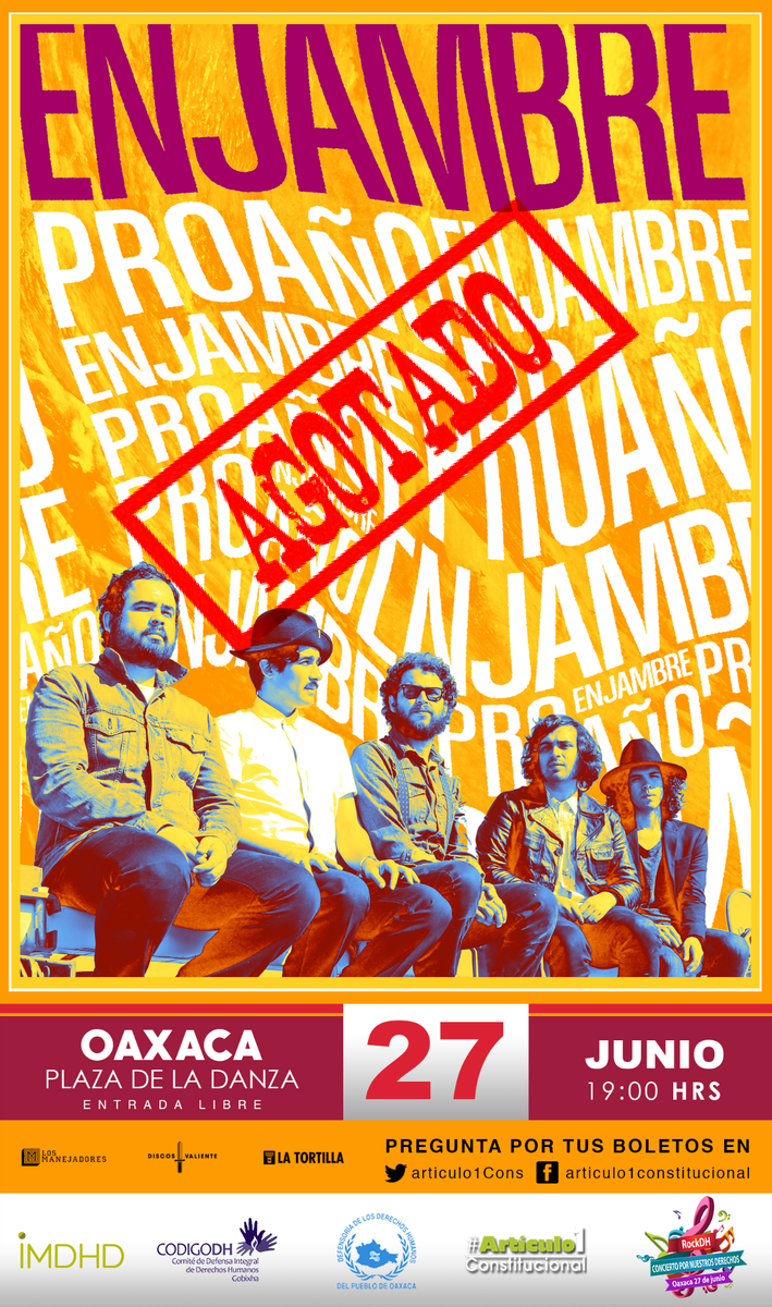 IMDHyD's tweet photo. HOY Concierto 1 de cierre de Campaña @articulo1Cons en la ciudad de Oaxaca #RockDH con @enjambremx @DDHPO @CodigoDH http://t.co/KYnDLJoqm5