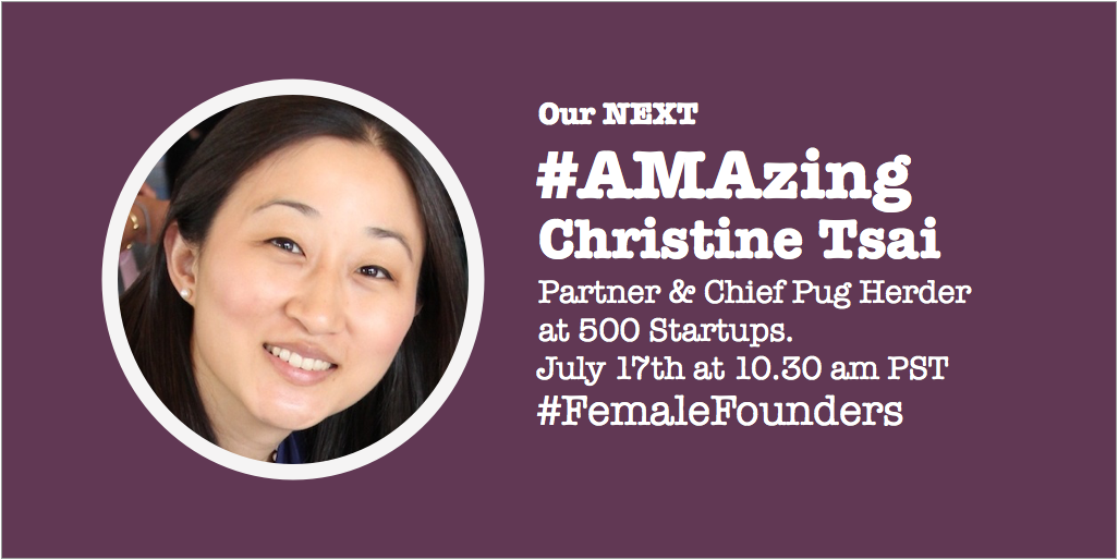 FFoundersSlack's tweet photo. #FemaleFounders' next #AMA with @500Startups Partner @christine_tsai 
Join &amp; learn with hundreds of women in tech! http://t.co/DmOl46qFu5