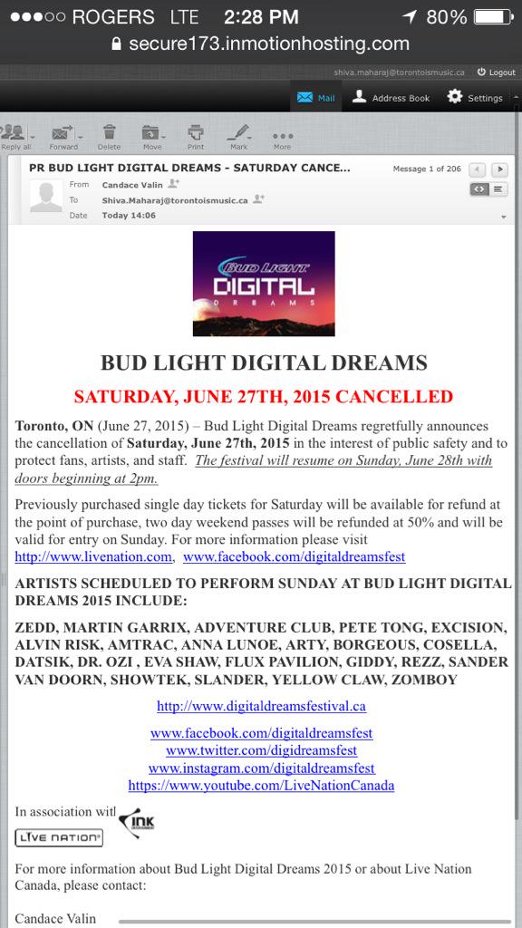 TorontoIsMusic's tweet photo. Well so much for our plans tonight...we'll see you guys tomorrow!  #BudLightDigitalDreams http://t.co/Zp2jJhhnwx