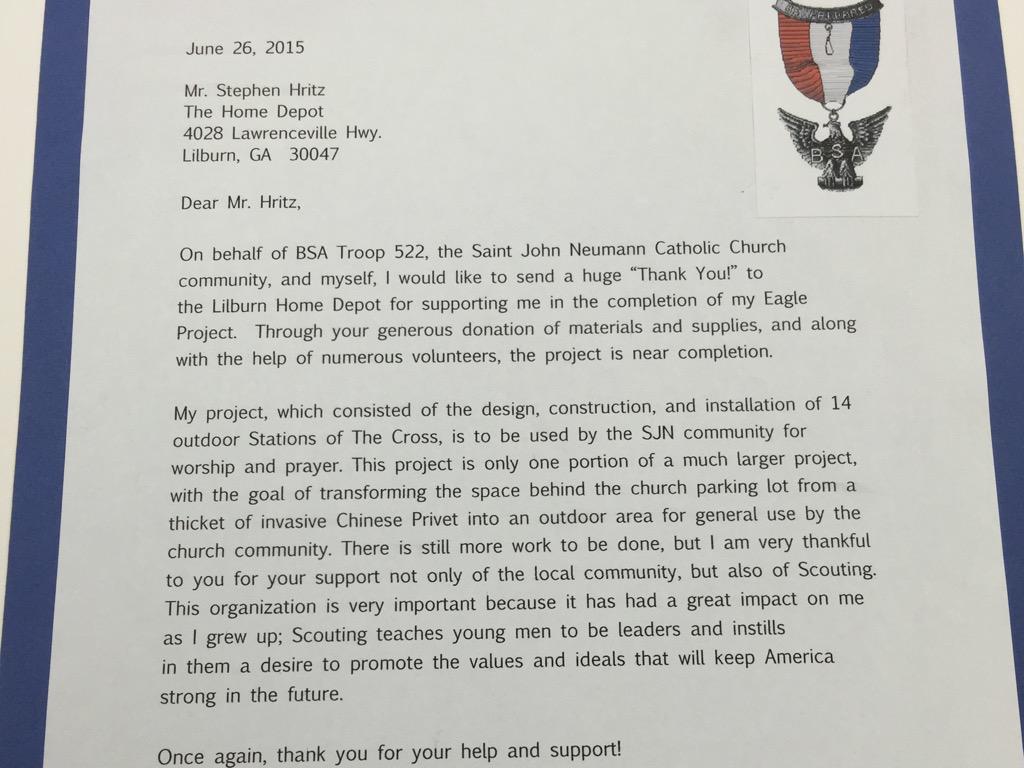 Store received a nice Thank You board from a local Eagle Scout that we helped out.
