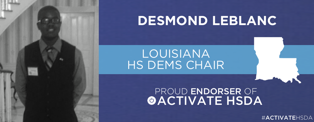 ActivateHSDA's tweet photo. Thank you Desmond LeBlanc, Chair of the Louisiana High School Democrats, for your endorsement! http://t.co/8eejV5tb0d