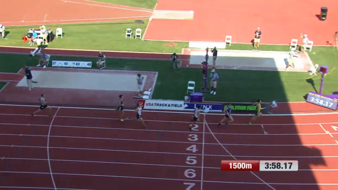 milesplit's tweet photo. Haney takes it! Hunter beats Fisher AGAIN! Crazy last lap. #usatfoutdoors http://t.co/c7yA11Zz2s