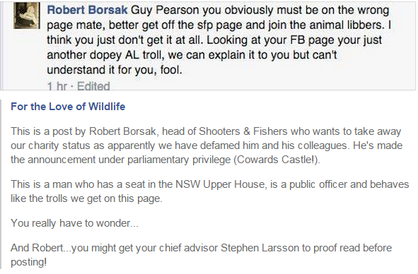 NoTrophyHunting's tweet photo. Gee whizz. God help #Australia whilst men like #Borsak represent us.
#notrophyhunting http://t.co/OUCyLVRUVi