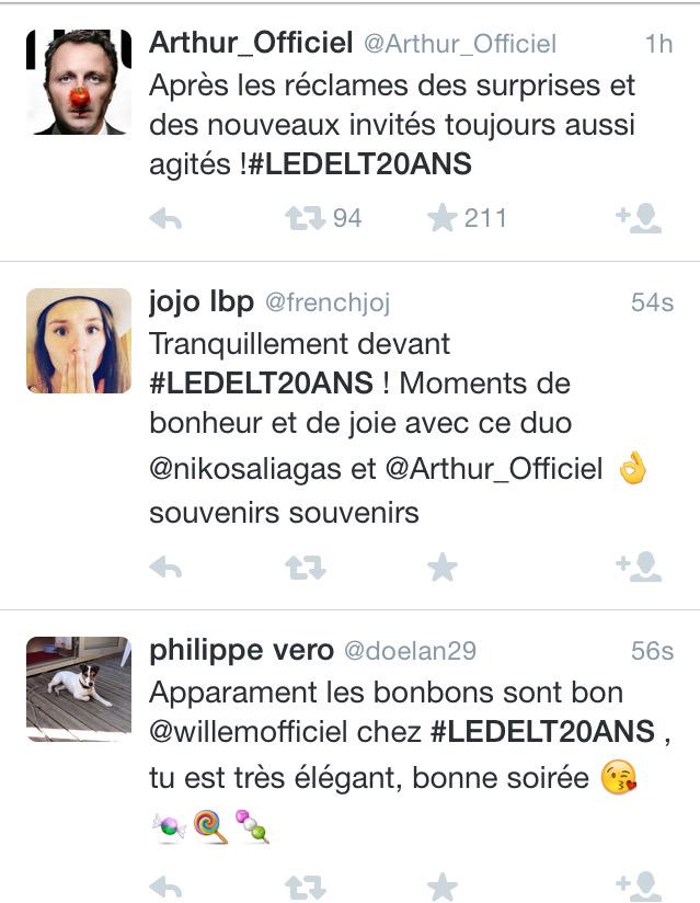 superzappeur's tweet photo. Dans un mode parallรจle, certains tweetent avec le mauvais hashtag #LEDELT20ans. Bah alors @nikosaliagas! #LEDLT20ans http://t.co/l9vY5OUkyF