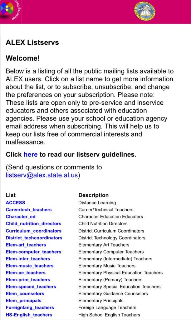 ALEX offering a list of listservs available to educators! Subscribing to Elementary Special Education today #listserv