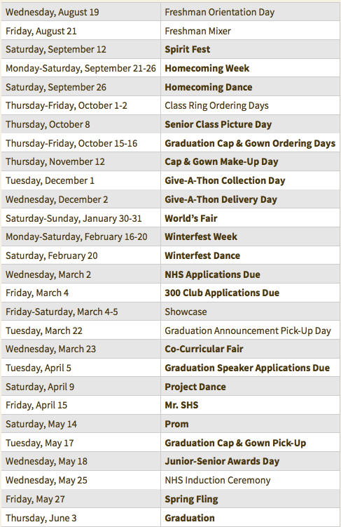 stevensonhs's tweet photo. 2015-16 Student Activities Event Calendar. Click to view events in bold at http://t.co/lN5K2mr2lh. http://t.co/MDscGfhjxO
