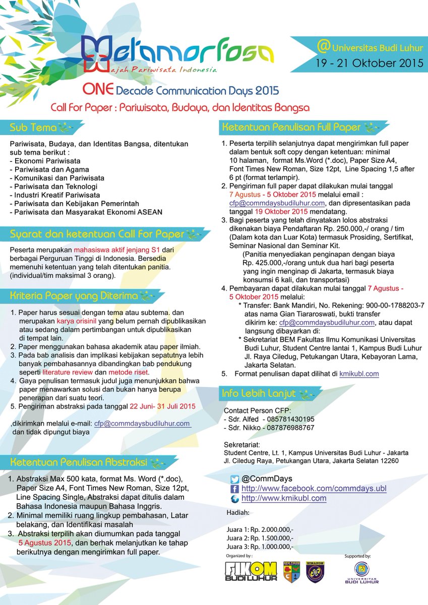 kalian suka karya ilmiah? ayo ikutan lomba Call For Paper "One Decade Of <a href="/CommDays/">Communication Days</a>", Info : kmikubl.com