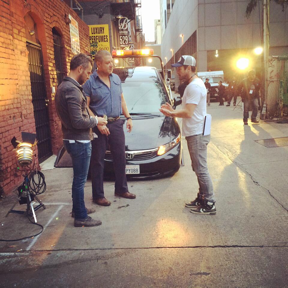 TheTowMovie's tweet photo. A little behind-the-scenes powwow with @IanBohen @Paul_Rae @iamjrbourne on #TheTowMovie set! http://t.co/WrZq8ZCWB9