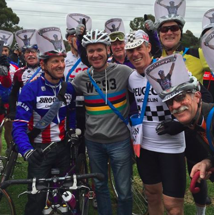 The_Bike_Lane's tweet photo. A lot of love for Stuart O'Grady at the start of Melburn-Roobaix as he was hanging out with the great Phil Anderson. http://t.co/tEjk1mQ8ZD