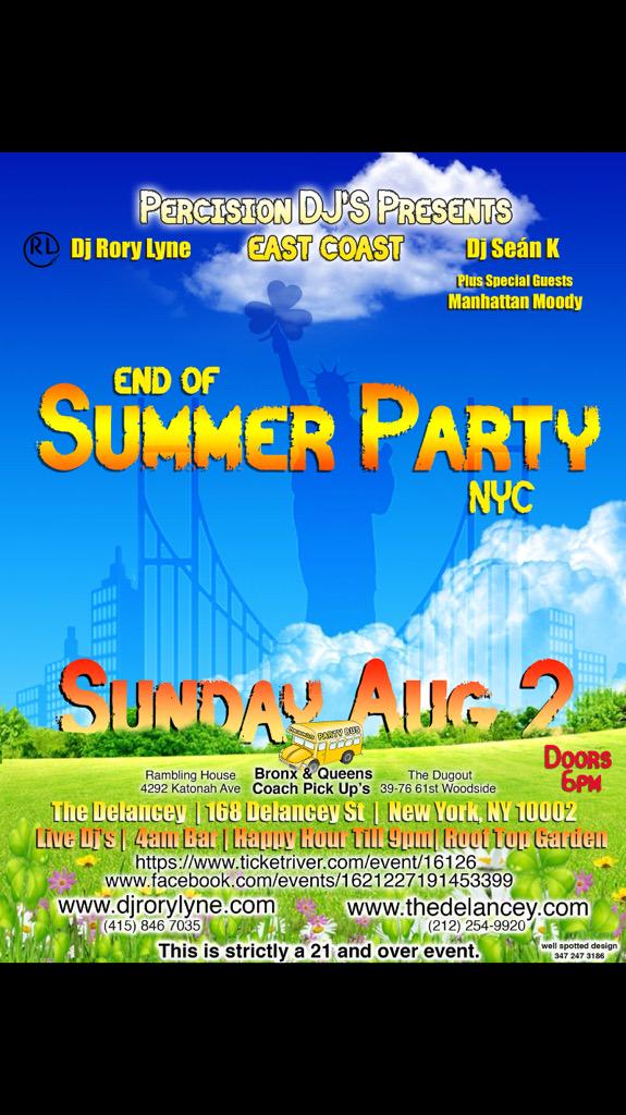 SeanyKavo's tweet photo. Summer party
Get down to best NYC Summer party. August 2nd
It's gonna be epic
#eosp #nyc #delancey #percisiondj's http://t.co/c32PvNH0RZ