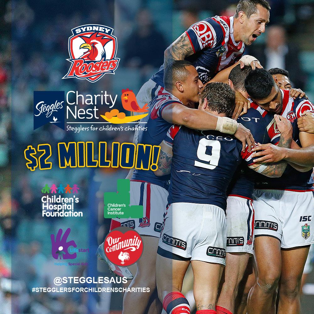 sydneyroosters's tweet photo. The 10 point win against the Titans has seen the Steggles Roosters Charity Nest hit the $2M milestone! @StegglesAus http://t.co/NmaUeJmrpt