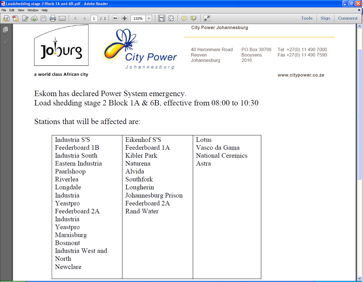 Loadshedding Schedule City Power Load Shedding ...