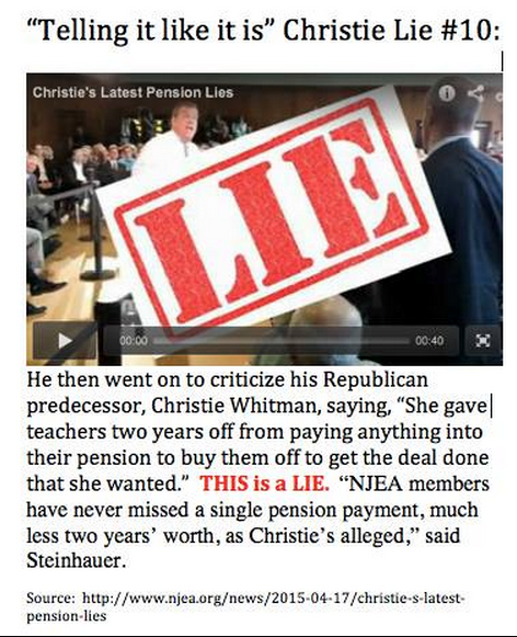 NJBatsa's tweet photo. #TellingItLikeItIs @ChrisChristie Top 10 lies #Christie2016 #TBATs http://t.co/fQi9PFU6Yd