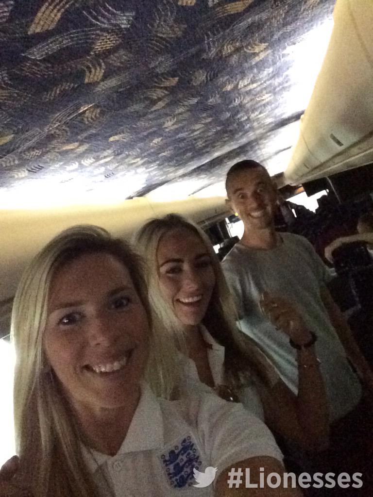 England's tweet photo. .@Mark_Sampson, @toni_duggan and @carlytelford1 all smiles on the way to Edmonton for the #FIFAWWC semi-finals #ENG http://t.co/7buRa71irV
