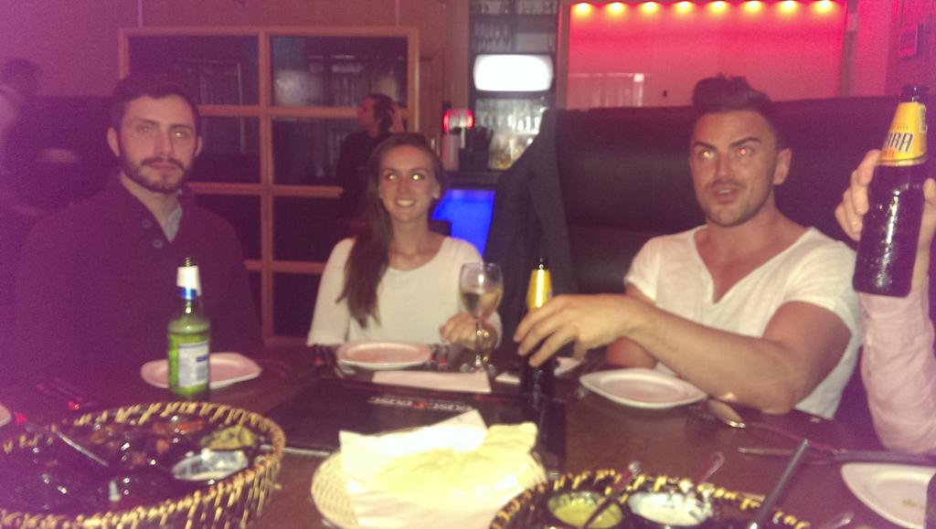 sausagebrain's tweet photo. The newbee......Phil's leaving do with Anna, Stephen and Alex. X http://t.co/O1zIPn96Ox