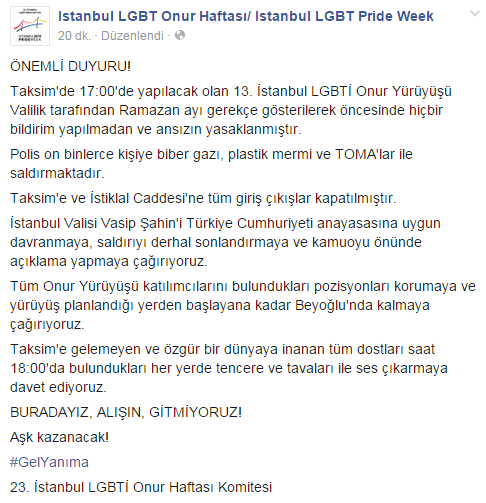 <a href="/istanbulpride/">İstanbul LGBTİ+ Onur Haftası</a> 23. İstanbul LGBTİ Onur Haftası Komitesi'nden  Duyuru. #Onuryürüyüşü  facebook.com/prideistanbul/…