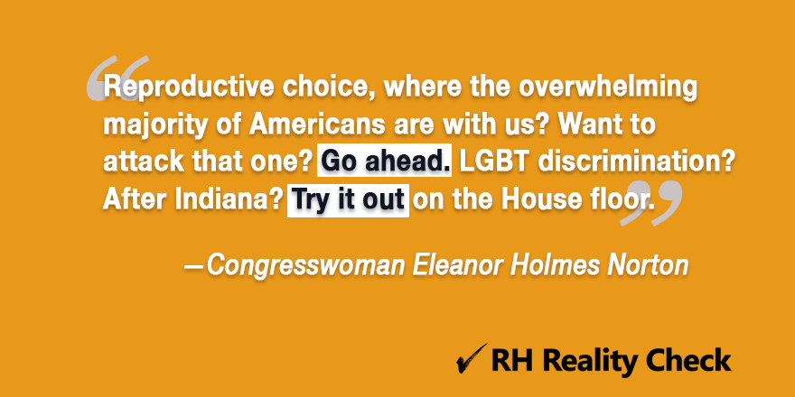 RewireNewsGroup's tweet photo. Eleanor Holmes Norton to House GOP 'Go Ahead' and Overturn DC's Reproductive Health Law http://t.co/QcHa05Le5A #RHNDA http://t.co/PxK56ygzlg
