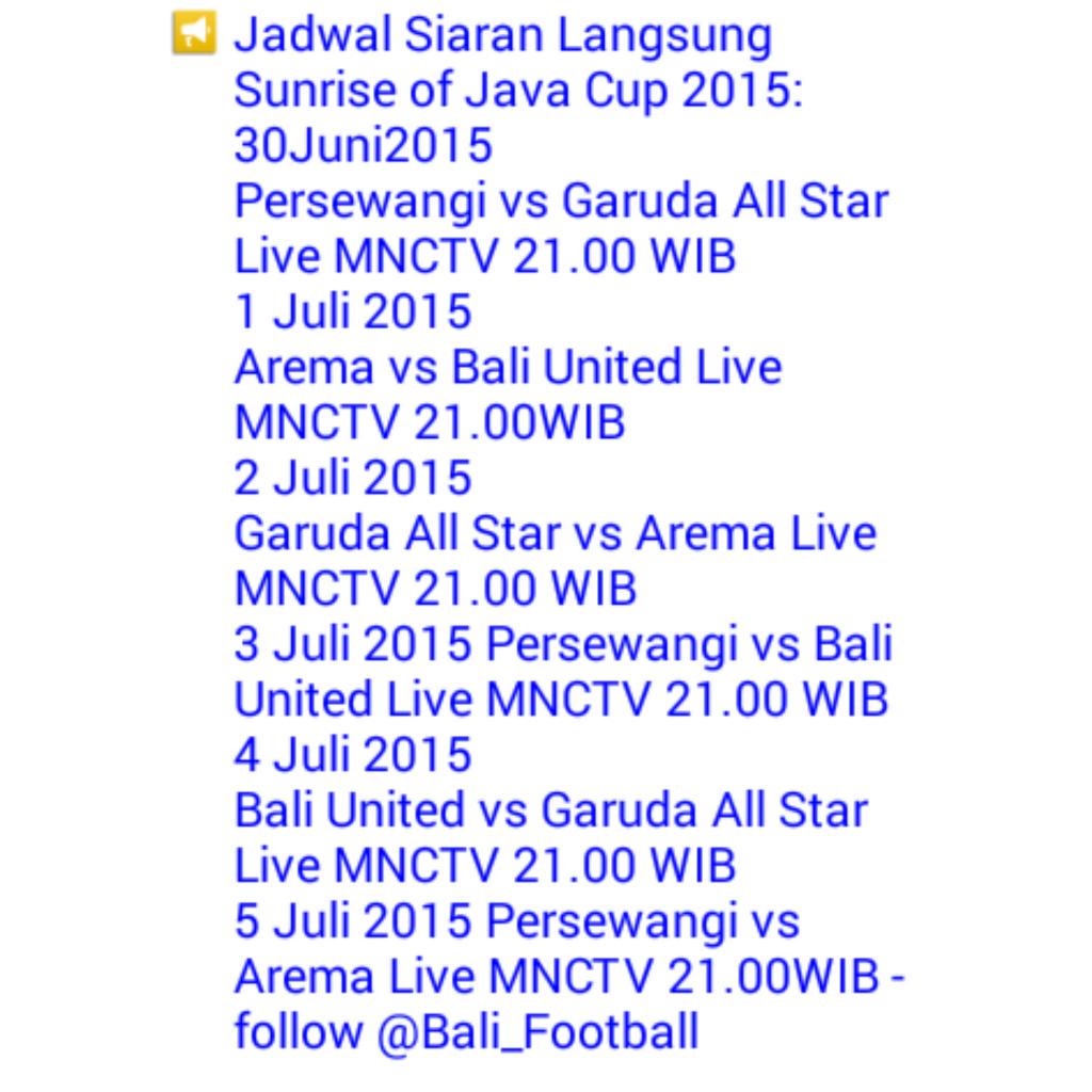 Jadwal lengkap siaran langsung Sunrise of Java live <a href="/Official_MNCTV/">MNCTV</a>  #SunriseOfJava #BaliUnited