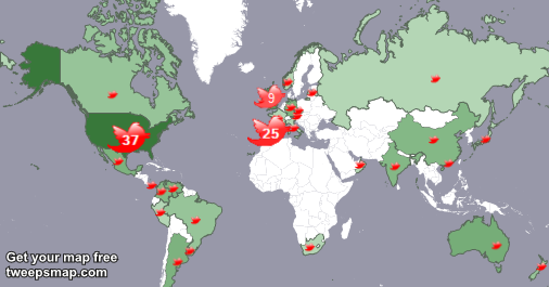 pysamples's tweet image. My followers live in 29 countries: USA(35%), Spain(24%)... tweepsmap.com/!pysamples Get your free map!