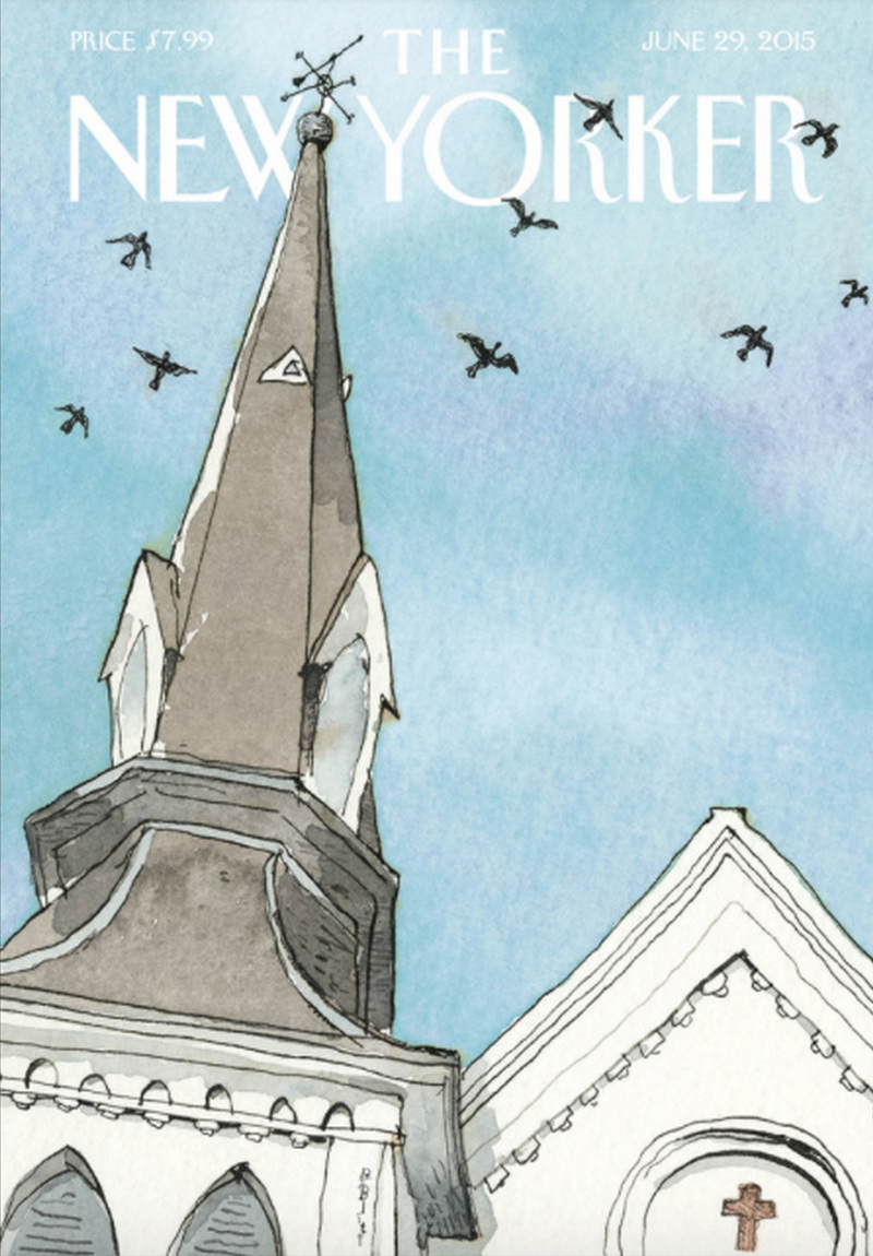 tondo's tweet photo. .@NewYorker cover by Barry Blitt pays homage to #CharlestonShooting victims. Sometimes art captures what words can't. http://t.co/Ovr3FZsRm0