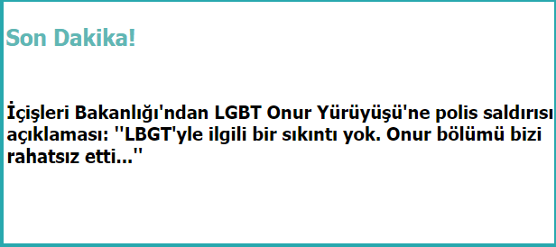 Son Dakika - İçişleri Bakanlığı: "LBGT'yle ilgili bir sıkıntı yok. Onur bölümü rahatsız etti" zaytung.com/sondakikadetay…